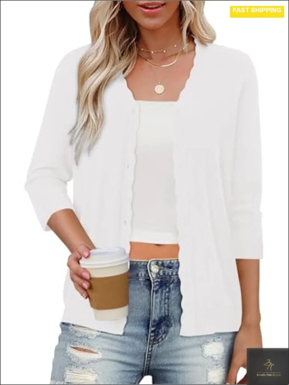 Viscose Blend Lightweight 3/4 Sleeve Cardigan V-Neck Button Down Casual Knit